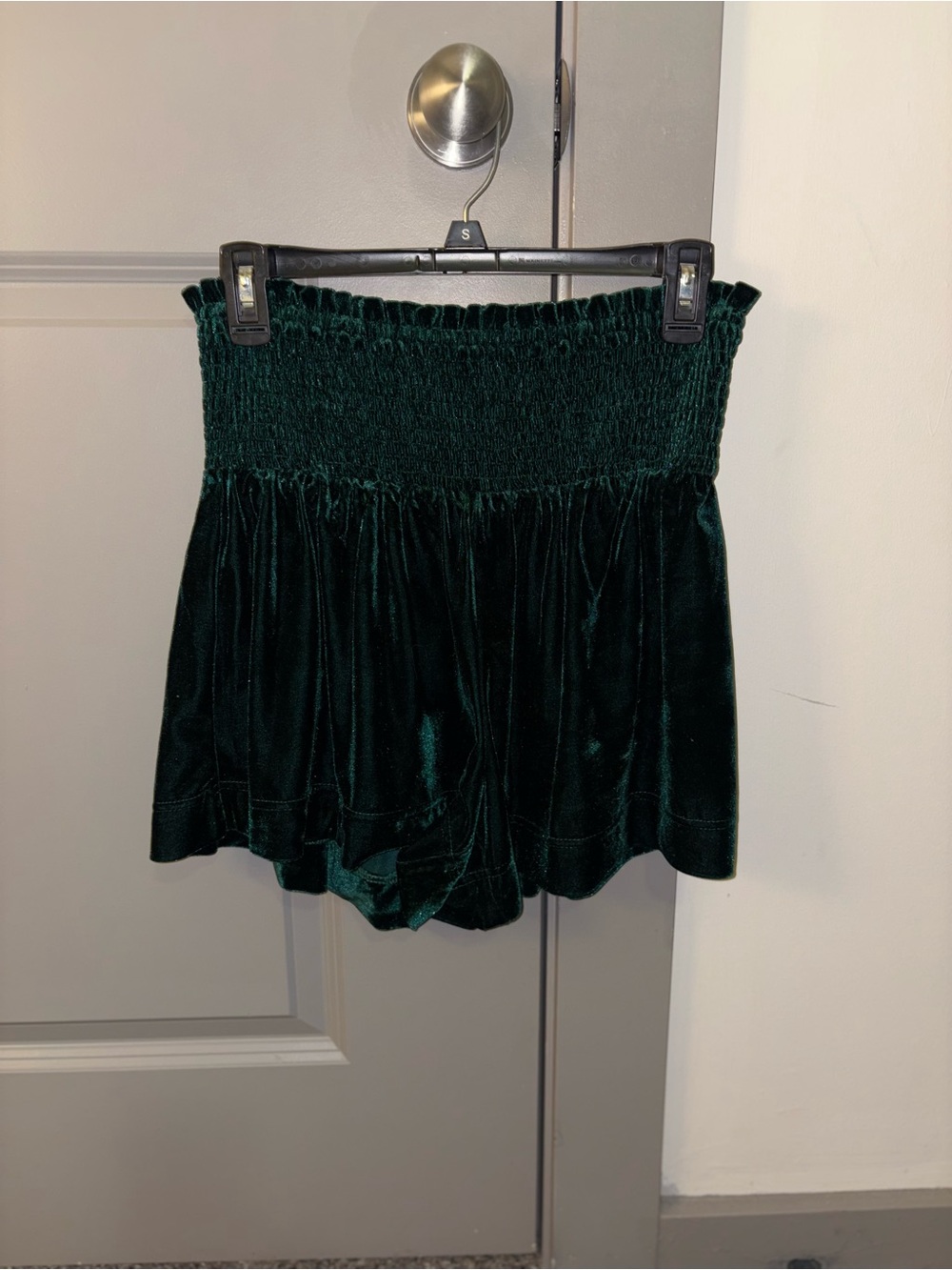Dark Green Velvet Smocked Shorts